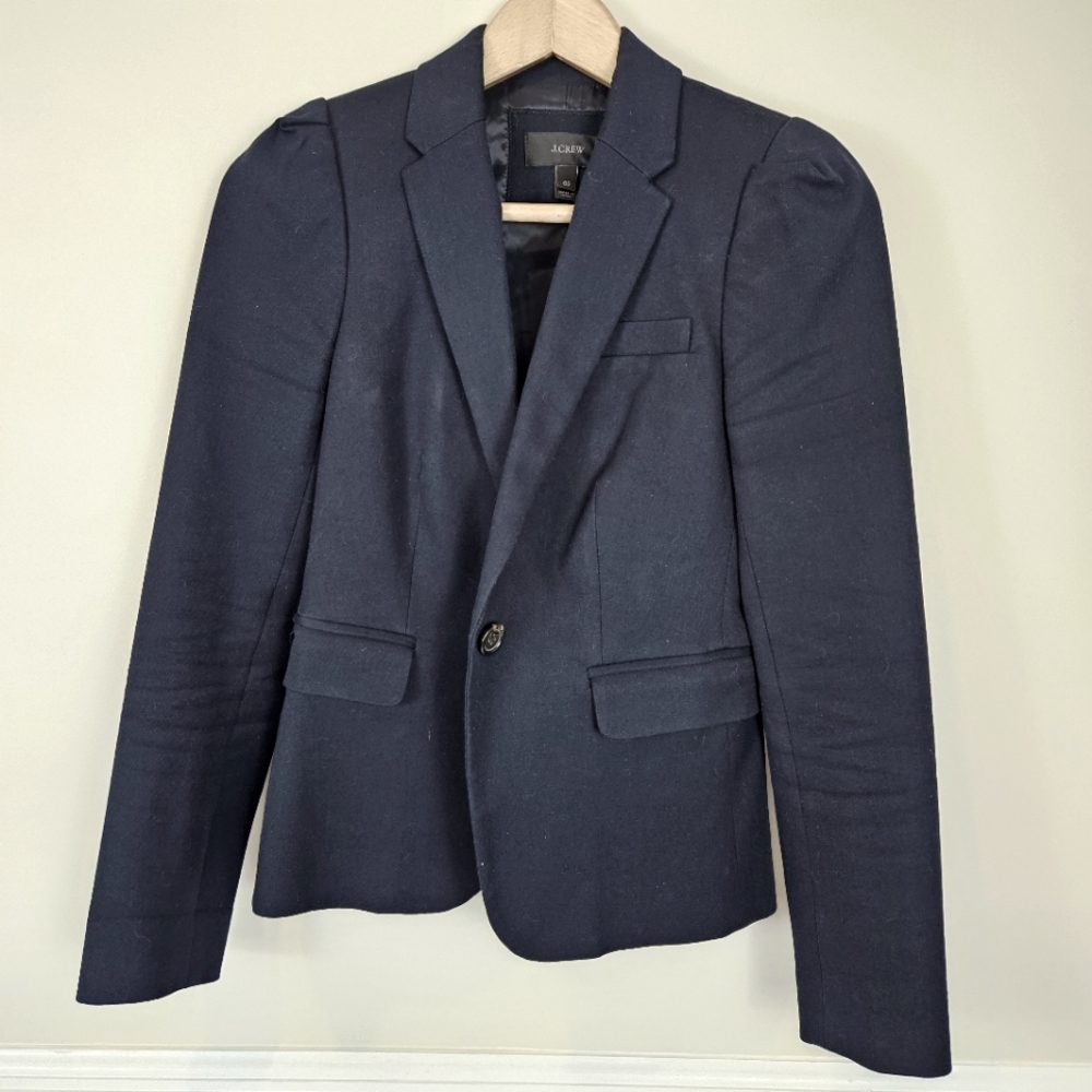 J.Crew Suit Jacket Blazer Fitted blue One Button Office Wear Size 00 A0108